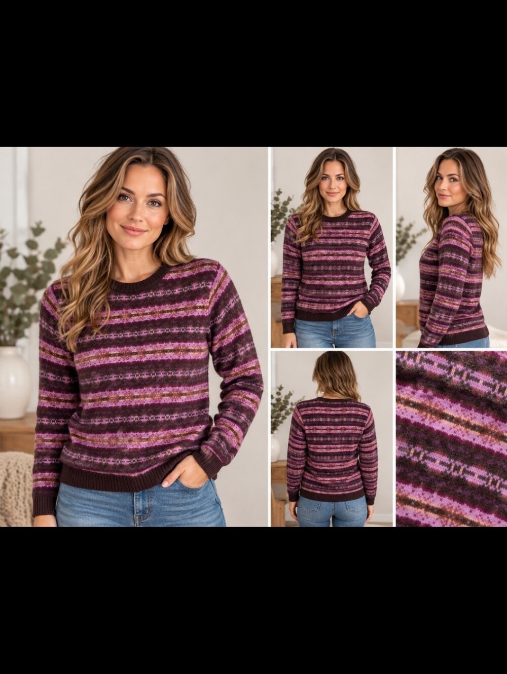 Vintage Eddie Bauer Collectibles 100% Lambswool Sweater Womens M Purple Pink 90s